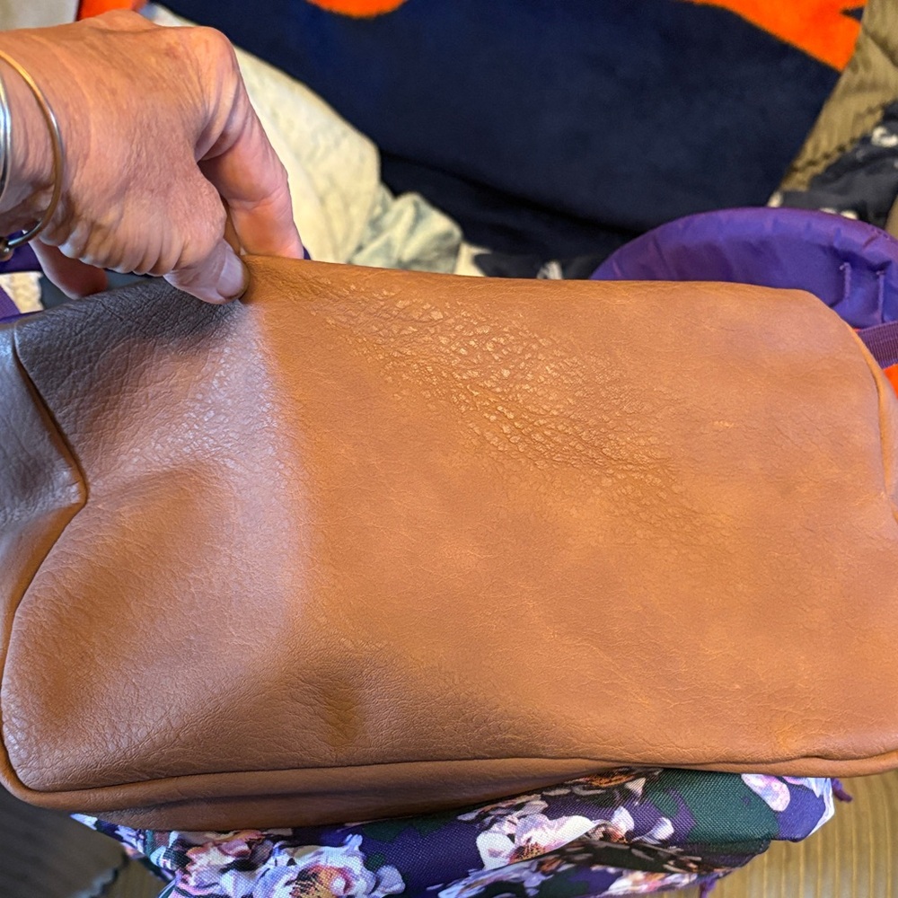 Jansport Purple Floral Print Backpack with Brown Suede Base - Picture 8 of 9